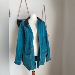 Vintage Eddie Bauer Teal Corduroy Collar Chore Jacket Chore Coat, Size Medium